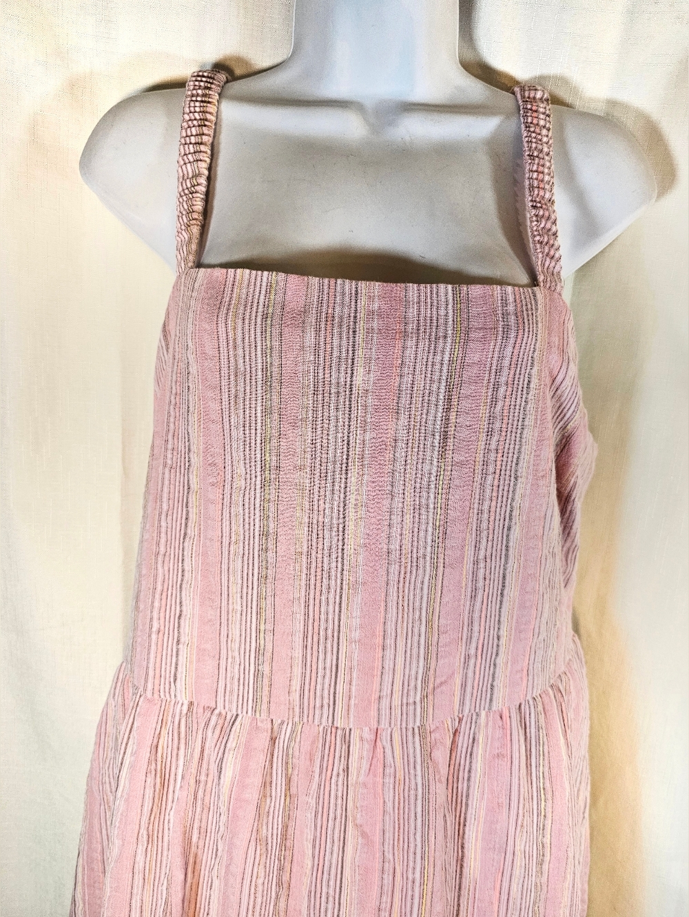 Nwt 2/$20 Maurices XL Blush Pink Striped Open Tie Back Midi Dress - Picture 4 of 8